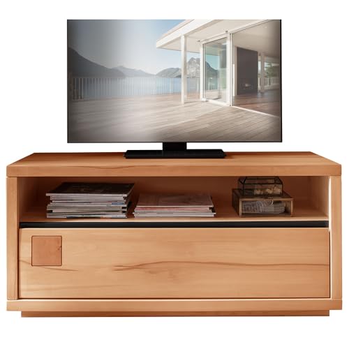 Lowboard 120 cm breit TV Board Fernsehschrank Fernsehtisch Unterschrank TV-Lowboard Fernsehmöbel in Buche massiv geölt von Lomadox