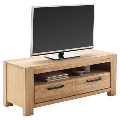 Lowboard Fernsehschrank 130 cm breit, Wildeiche teilmassiv geölt, Massivholz/Echtholz/Furnier von Lomadox