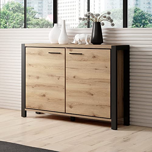 Moderne Wohnzimmer Kommode in Taurus Eiche Nb. und schwarzem Gestell, B/H/T: ca. 112/91/41 cm von Lomadox