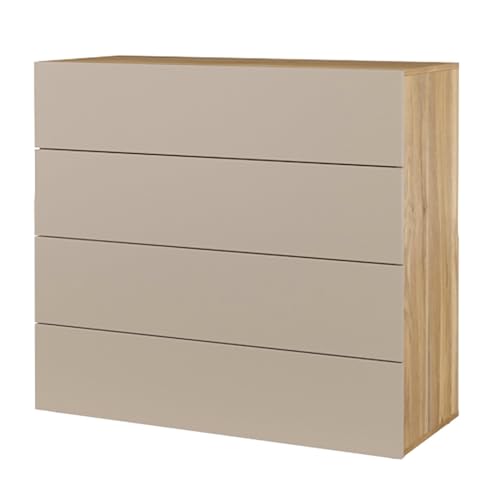 Schlafzimmer Gästezimmer Schlafzimmerkommode Schubladenkommode Kommode mit 4 Schubkästen in Eiche mit beige von Lomadox