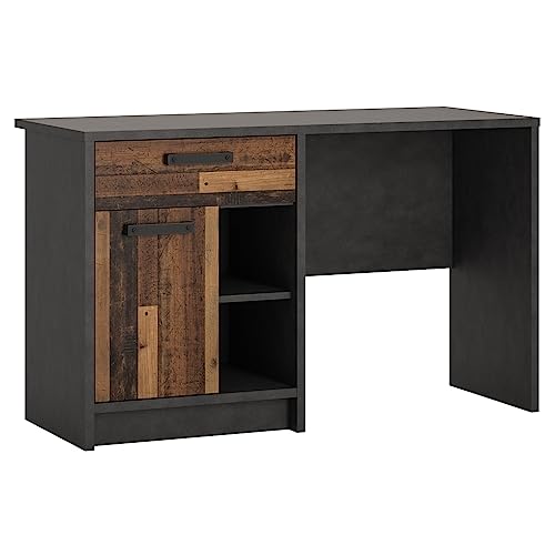 Schreibtisch im modernen Industrial Design in grau mit Holz Nb., platzsparender Jugendzimmer Arbeitsplatz mit Stauraum, Jugendschreibtisch, Lerntisch, Arbeitstisch, Bürotisch, B/H/T ca. 120/74/52 cm von Lomadox