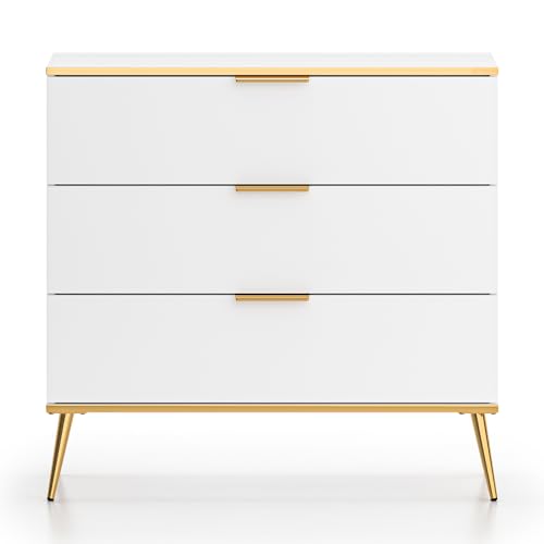 Schubladenkommode Kommode Schubladenschrank weiß mit goldfarbenen Akzenten modern schmal von Lomadox