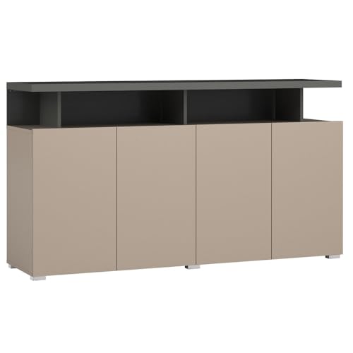 Sideboard 153 cm breit in beige mit anthrazit 4-türig modern grifflos Wohnzimmerschrank Kommode von Lomadox
