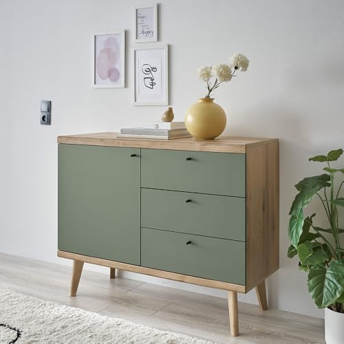 Sideboard Anrichte Kommode Esszimmer Wohnzimmer in Eiche mit grün Modern von Lomadox