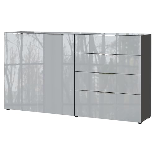 Sideboard Anrichte Kommode Glasfront in Silbergrau mit Graphit, B/H/T ca. 184/102/42 cm Sideboard Anrichte Kommode Glasfront in Silbergrau mit Graphit, B/H/T ca. 184/102/42 cm von Lomadox