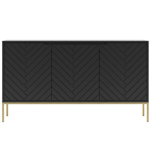 Sideboard Kommode Anrichte Aufbewahrungsschrank Mehrzweckschrank ca. 151 cm breit modern in schwarz matt mit Fischgrät Dekor von Lomadox