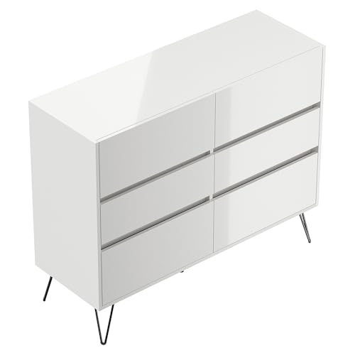 Sideboard Kommode mit 120 cm Breite in weiß Hochglanz, mit 6 Schubladen, Softclose & Push-to-Open, modern, grifflos von Lomadox