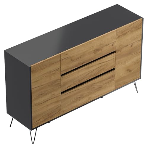 Sideboard Kommode mit 155 cm Breite in Graphit mit Eiche, mit 2 Türen und 3 Schubladen, Softclose & Push-to-Open, modern, grifflos Sideboard Kommode mit 155 cm Breite in Graphit mit Eiche, mit 2 Türen und 3 Schubladen, Softclose & Push-to-Open, modern, grifflos von Lomadox