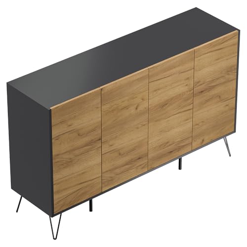 Sideboard Kommode mit 155 cm Breite in Graphit mit Eiche, mit 4 Türen, Softclose & Push-to-Open, modern, grifflos von Lomadox