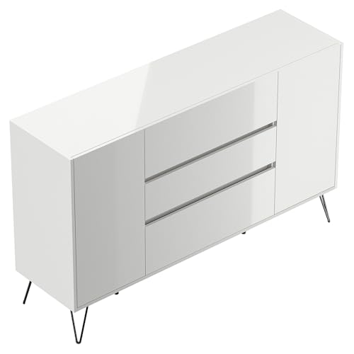 Sideboard Kommode mit 155 cm Breite in weiß Hochglanz, mit 2 Türen und 3 Schubladen, Softclose & Push-to-Open, modern, grifflos von Lomadox