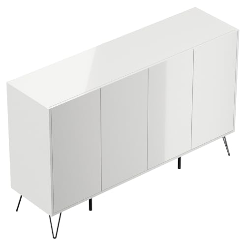 Sideboard Kommode mit 155 cm Breite in weiß Hochglanz, mit 4 Türen, Softclose & Push-to-Open, modern, grifflos von Lomadox