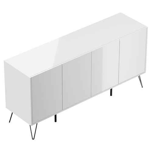Sideboard Kommode mit 155 cm Breite in weiß Hochglanz, mit 4 Türen, Softclose & Push-to-Open, modern, grifflos von Lomadox