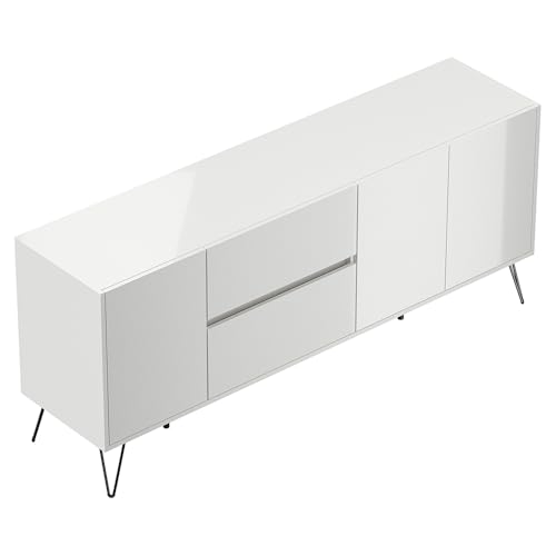 Sideboard Kommode mit 177 cm Breite in weiß Hochglanz, mit 3 Türen und 2 Schubladen, Softclose & Push-to-Open, modern, grifflos von Lomadox