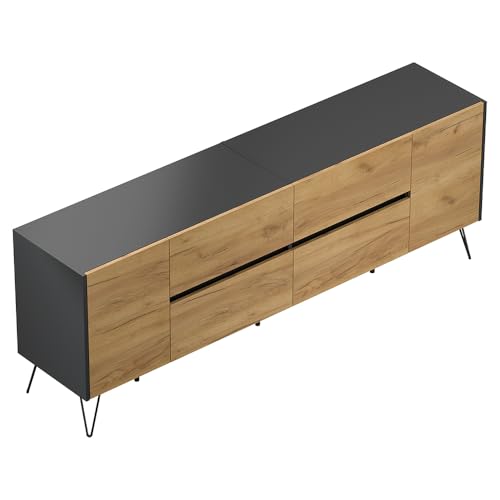 Sideboard Kommode mit 199 cm Breite in Graphit mit Eiche, mit 2 Türen und 4 Schubladen, Softclose & Push-to-Open, modern, grifflos Sideboard Kommode mit 199 cm Breite in Graphit mit Eiche, mit 2 Türen und 4 Schubladen, Softclose & Push-to-Open, modern, grifflos von Lomadox