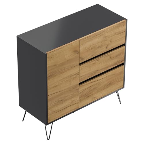 Sideboard Kommode mit 99 cm Breite in Graphit mit Eiche, mit 1 Tür und 3 Schubladen, Softclose & Push-to-Open, modern, grifflos von Lomadox