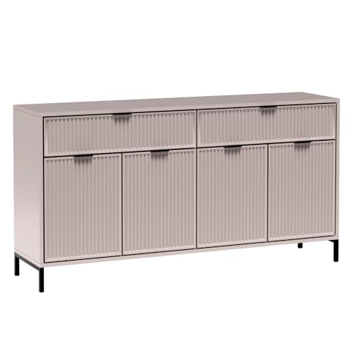 Sideboard in Kaschmir beige mit Rillenoptik 165 cm Kommode Anrichte Stauraumschrank Wohnzimmerschrank modern Rillen Fronten von Lomadox