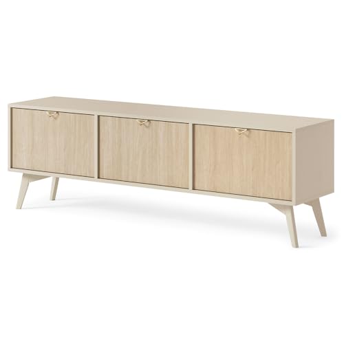 TV Lowboard Fernsehschrank 158cm in beige, Front mit Fischgrätenmuster von Lomadox