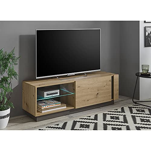 TV Lowboard in Eiche Artisan Nb. mit Absetzungen in Graphit grau inkl. LED-Beleuchtung, B/H/T: ca. 138/46/40 cm von Lomadox