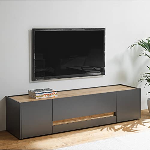 TV Lowboard modern in anthrazit mit Absetzungen in Wotan Eiche Nb., B/H/T: ca. 170/40/45 cm von Lomadox
