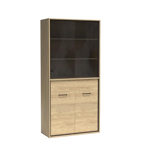 Vitrinenschrank Vitrine Highboard Sideboard Kommode Aufbewahrungsschrank Wohnzimmer Schrank in Eiche von Lomadox