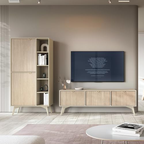 Wohnmöbel Set Wohnwand beige, Front mit Fischgrätenmuster, 2-teilig, 1 Lowboard, 1 Regal von Lomadox