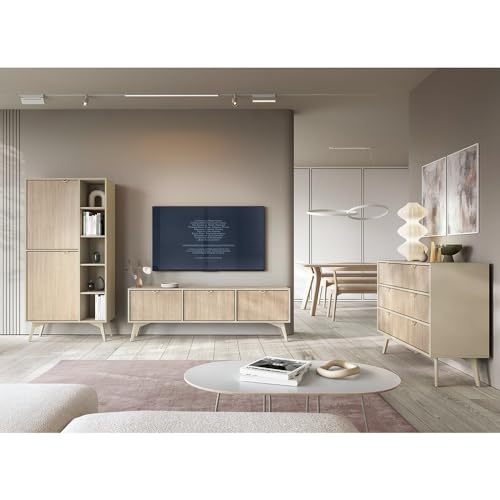 Wohnmöbel Set Wohnwand beige, Front mit Fischgrätenmuster, 3-teilig, 1 Lowboard, 1 Regal, 1 Kommode Wohnmöbel Set Wohnwand beige, Front mit Fischgrätenmuster, 3-teilig, 1 Lowboard, 1 Regal, 1 Kommode von Lomadox