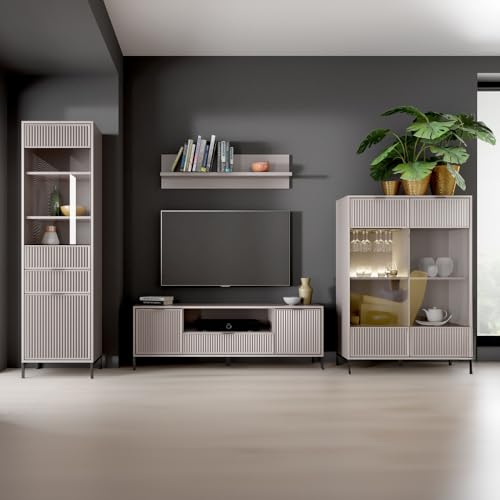 Wohnwand Anbauwand Wohnzimmer Set Kaschmir beige 4-teilig modern Vitrine Wandregal Lowboard Highboard Wohnwand Anbauwand Wohnzimmer Set Kaschmir beige 4-teilig modern Vitrine Wandregal Lowboard Highboard von Lomadox