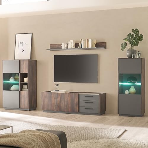 Wohnwand Wohnmöbel Set braun mit anthrazit 4-teilig Modern, 2 Highboards, 1 Lowboard, 1 Wandboard Wohnwand Wohnmöbel Set braun mit anthrazit 4-teilig Modern, 2 Highboards, 1 Lowboard, 1 Wandboard von Lomadox