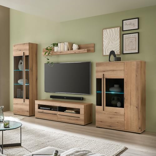 Wohnwand Wohnzimmer-Set 4-teilig mit Vitrine, Lowboard & Vitrinenschrank in Eiche inkl. LED Beleuchtung Wohnwand Wohnzimmer-Set 4-teilig mit Vitrine, Lowboard & Vitrinenschrank in Eiche inkl. LED Beleuchtung von Lomadox