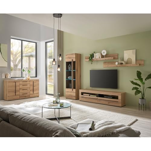 Wohnwand Wohnzimmer-Set 5-teilig in Eiche mit Vitrine, Lowboard & Kommode inkl. LED Beleuchtung Wohnwand Wohnzimmer-Set 5-teilig in Eiche mit Vitrine, Lowboard & Kommode inkl. LED Beleuchtung von Lomadox