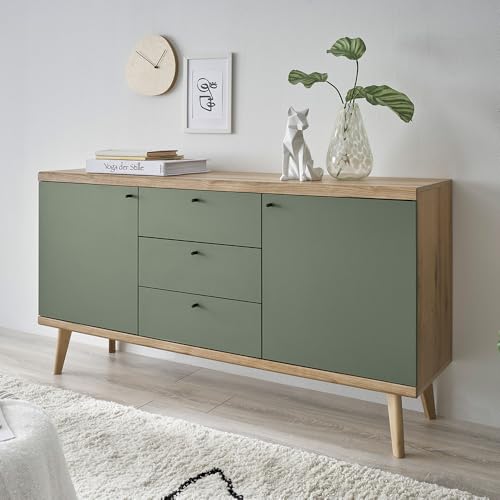 Wohnzimmer Esszimmer Anrichte Kommode Sideboard, 160cm in Eiche mit grün Modern Wohnzimmer Esszimmer Anrichte Kommode Sideboard, 160cm in Eiche mit grün Modern von Lomadox