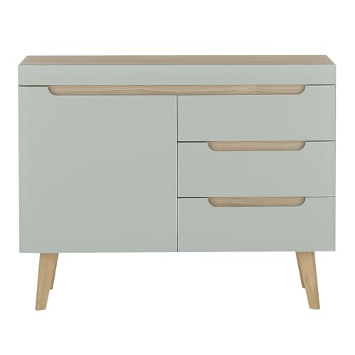 Wohnzimmer Esszimmer Sideboard, Anrichte, Kommode, 107cm in Grün Matt mit Eiche von Lomadox