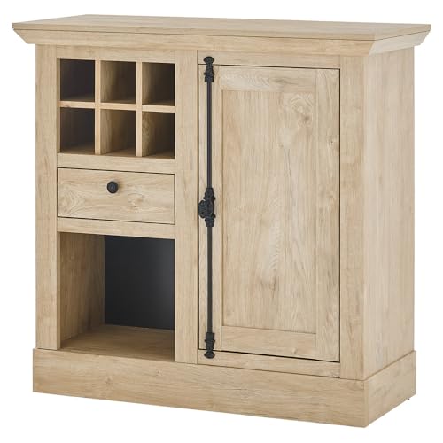 Wohnzimmer Kommode Sideboard 105 cm breit, Eiche mit schwarz, mit 6 Flaschenfächern, 1 Tür und 1 Schublade, Landhausstil von Lomadox
