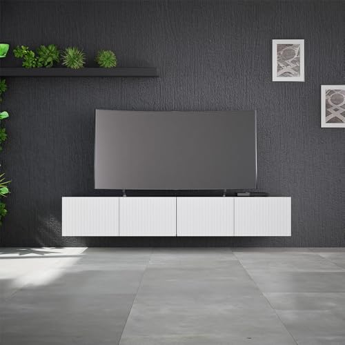 Wohnzimmer Lowboard 200cm breit in weiß matt mit Rillenfront 4 Softclose-Türen grifflos wandhängend oder stehend montierbar Wohnzimmer Lowboard 200cm breit in weiß matt mit Rillenfront 4 Softclose-Türen grifflos wandhängend oder stehend montierbar von Lomadox