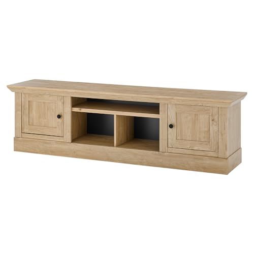 Wohnzimmer Lowboard TV-Schrank 194 cm breit, Eiche mit schwarz, mit 2 Türen und 3 offenen Fächern, Landhausstil von Lomadox