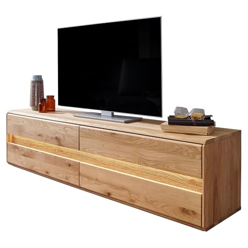 Wohnzimmer Lowboard TV-Schrank mit 184 cm Breite in Eiche massiv geölt, inkl. LED-Beleuchtung, mit 4 Schubladen, Massivholz/Echtholz, Softclose, grifflos Wohnzimmer Lowboard TV-Schrank mit 184 cm Breite in Eiche massiv geölt, inkl. LED-Beleuchtung, mit 4 Schubladen, Massivholz/Echtholz, Softclose, grifflos von Lomadox