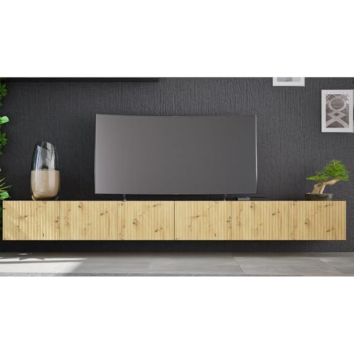 Wohnzimmer Lowboard in Eiche mit Rillenfront 300 cm breit mit 6 Softclose-Türen wandhängend oder mit Füßen montierbar grifflos Wohnzimmer Lowboard in Eiche mit Rillenfront 300 cm breit mit 6 Softclose-Türen wandhängend oder mit Füßen montierbar grifflos von Lomadox