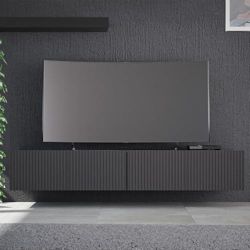 Wohnzimmer Lowboard in schwarz matt mit Rillenfront 200 cm breit, 4 Softlcose-Türen grifflos wandhängend oder auf Füßen montierbar Wohnzimmer Lowboard in schwarz matt mit Rillenfront 200 cm breit, 4 Softlcose-Türen grifflos wandhängend oder auf Füßen montierbar von Lomadox