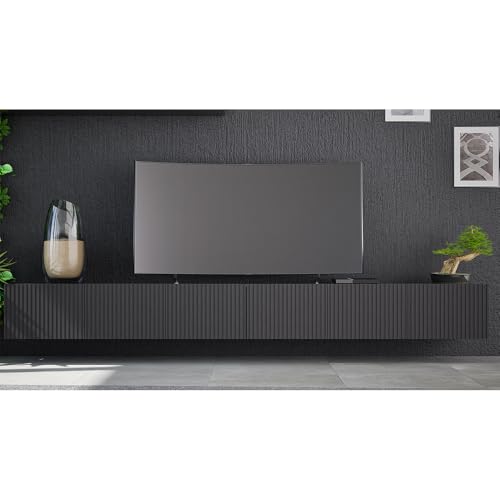 Wohnzimmer Lowboard in schwarz matt mit Rillenfront 300 cm breit mit 6 Softclose-Türen wandhängend oder mit Füßen montierbar Wohnzimmer Lowboard in schwarz matt mit Rillenfront 300 cm breit mit 6 Softclose-Türen wandhängend oder mit Füßen montierbar von Lomadox