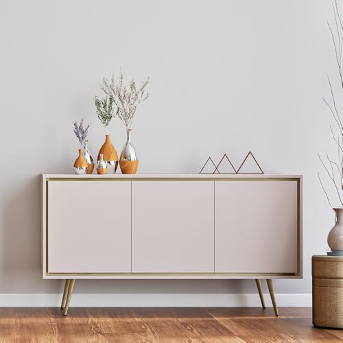 Wohnzimmer Sideboard 3-türig Kaschmir mit goldfarbenen Akzenten Push-top-Open Kommode Schrank Wohnmöbel von Lomadox