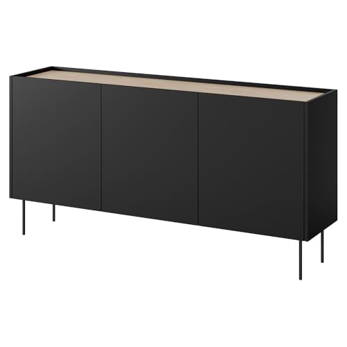 Wohnzimmer Sideboard Kommode mit 170 cm Breite in schwarz matt und Eiche, mit 3 Türen, modern, grifflos, Softclose Wohnzimmer Sideboard Kommode mit 170 cm Breite in schwarz matt und Eiche, mit 3 Türen, modern, grifflos, Softclose von Lomadox