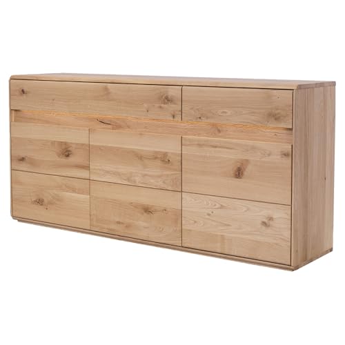 Wohnzimmer Sideboard Kommode mit 184 cm Breite in Eiche massiv geölt, inkl. LED-Beleuchtung, mit 3 Türen & 3 Schubladen, Massivholz/Echtholz, Softclose, grifflos Wohnzimmer Sideboard Kommode mit 184 cm Breite in Eiche massiv geölt, inkl. LED-Beleuchtung, mit 3 Türen & 3 Schubladen, Massivholz/Echtholz, Softclose, grifflos von Lomadox