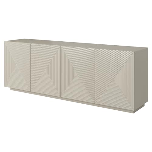 Wohnzimmer Sideboard Kommode mit 200 cm Breite in Kaschmir, 4 Türen, gerillte Front, grifflos, Push-to-Open von Lomadox