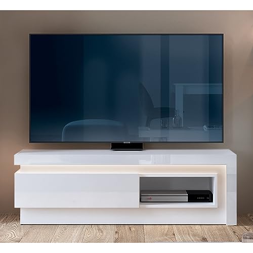 Wohnzimmer TV Lowboard mit indirekter Beleuchtung in weiß Hochglanz, B/H/T ca. 130,5/42/42 cm von Lomadox