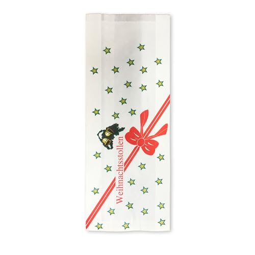 Lomatek 10 Stollenbeutel mit Glockendesign, fettdichte Stollentüten & Gepäcktüten aus Pergamentpapierersatz, ideal für Weihnachtsstollen, Gebäck & Geschenke, 20x7x46 cm von Lomatek