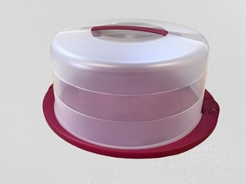 Lomatek Hohe Tortenglocke mit Haube und Tragegriff Kunststoff (PP) - BPA-frei, himbeere/transparent, 38X33cm von Lomatek