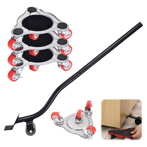 Möbel Transportrollen Set,Möbel Transportroller 360 Grad Drehbar Rads, Langlebige ABS-Räder mit Fußbremse,Möbelheber Profiwerkzeug,Charge de 400 kg(4Stück+1 Heber) von Lomhyve