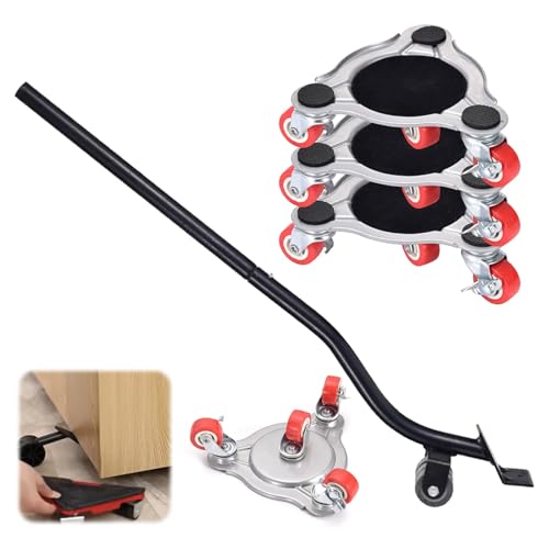 Möbel Transportrollen Set,Möbel Transportroller 360 Grad Drehbar Rads,Langlebige ABS-Räder mit Fußbremse,Charge de 400 kg Transportrollen 4 Stück+1 Heber von Lomhyve