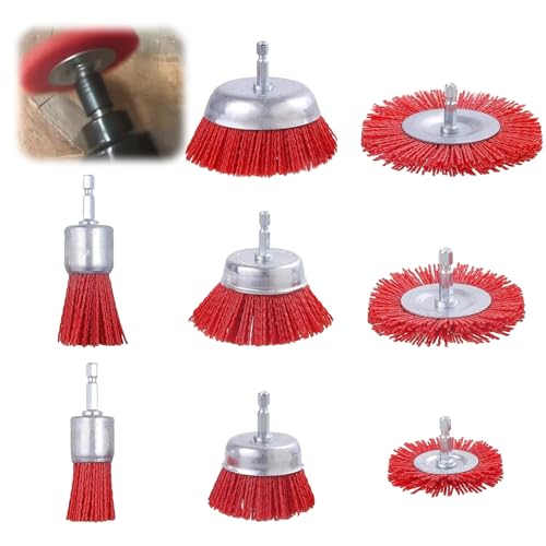Nylonbürte 8 Stück ,mit 1/4 Zoll Sechskantschaft Schleifaufsatz für Bohrmaschine,8 Größen Nylon-Bohrbürsten- zum Entfernen von Rostkorrosionsfarbe Schleifdraht,Schleifbürstenset von Lomhyve