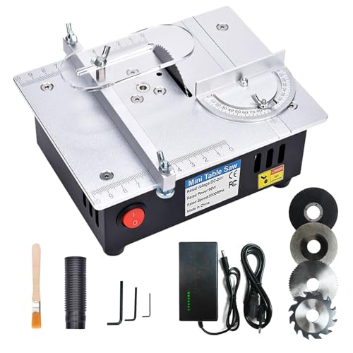 Tischkreisäge mit 4 Klingen,7-Gang-Netzteil Einstellbarer,Tischkissägen Tragbare Präzisions Table Saw 0,1-15mm Sägeblatt Hönverstellbarer, Mini Tischkreissäge für DIY-Holzbearbeitugsprojekte von Lomhyve
